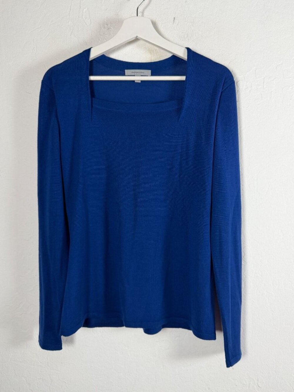 Classiques Entier Womens Blue Merino Wool Long Sleeve Square Neck Sweater Medium